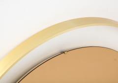 Italian Modernist Round Brass Mirror with Rose Gold Glass - 4739246