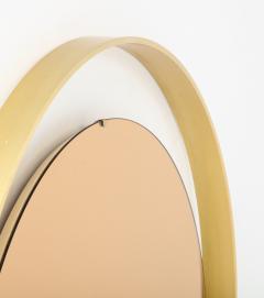 Italian Modernist Round Brass Mirror with Rose Gold Glass - 4739247