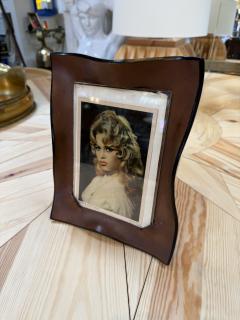 Italian Modernist Sculptural Brown Leather Picture Frame - 4761285