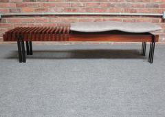 Italian Modernist Teak and Leather Bench by Inge and Luciano Rubino - 3047307