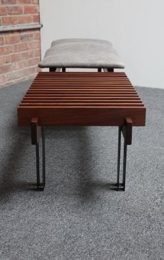 Italian Modernist Teak and Leather Bench by Inge and Luciano Rubino - 3047313