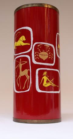 Italian Modernist Zodiac Red Umbrella Stand in Enamel and Brass by SIVA - 3934713