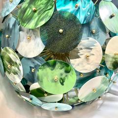 Italian Monumental Blue Green White Murano Glass Round Brass Sputnik Chandelier - 4238150