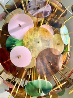 Italian Monumental Gold Pink Green Murano Glass Oval Bronze Sputnik Chandelier - 3974358