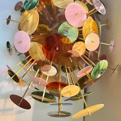 Italian Monumental Gold Pink Green Murano Glass Oval Bronze Sputnik Chandelier - 3974360