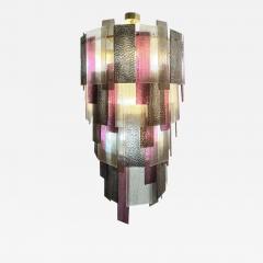 Italian Monumental Purple Gold Silver Smoked Murano Glass Brass Chandelier - 3020739