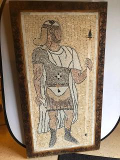 Italian Mosaic Tile Wall Plaque or Table Top of a Centurion in Wood Carved Frame - 3508405