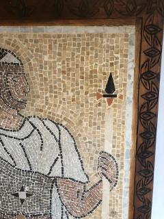 Italian Mosaic Tile Wall Plaque or Table Top of a Centurion in Wood Carved Frame - 3508406