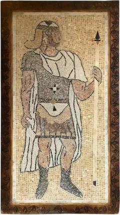 Italian Mosaic Tile Wall Plaque or Table Top of a Centurion in Wood Carved Frame - 3508819