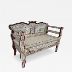 Italian Mosaic Wooden Bench with Seat Storage - 4419455