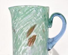 Italian Mottled Murano Glass Modern Pitcher Jug with Acqua Green Red Murrine - 3188229