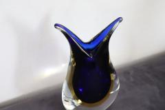 Italian Murano Art Glass Blue and Yellow Vase 1970s with Original Label - 3700982