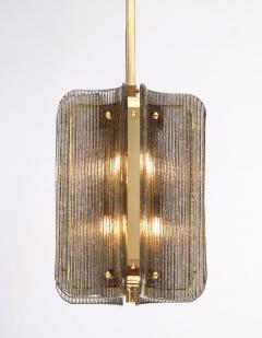Italian Murano Glass Pendant Chandelier in Smoke Taupe Textured Glass and Brass - 4617695