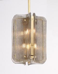 Italian Murano Glass Pendant Chandelier in Smoke Taupe Textured Glass and Brass - 4617696