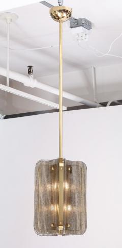Italian Murano Glass Pendant Chandelier in Smoke Taupe Textured Glass and Brass - 4617697