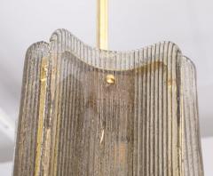 Italian Murano Glass Pendant Chandelier in Smoke Taupe Textured Glass and Brass - 4617702