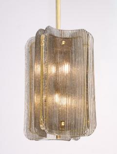 Italian Murano Glass Pendant Chandelier in Smoke Taupe Textured Glass and Brass - 4617703