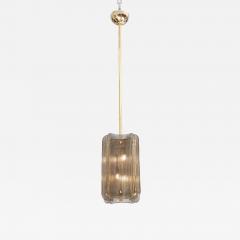 Italian Murano Glass Pendant Chandelier in Smoke Taupe Textured Glass and Brass - 4618858