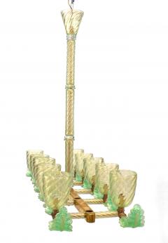 Italian Murano PULEGOSO Internal Bubbled Glass Brass Chandelier - 737196