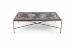 Italian Neo Classic Mosaic Roman Face Design and Chrome Base Coffee Table - 2800476