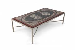 Italian Neo Classic Mosaic Roman Face Design and Chrome Base Coffee Table - 2800479