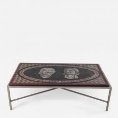 Italian Neo Classic Mosaic Roman Face Design and Chrome Base Coffee Table - 2802208