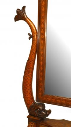 Italian Neoclassic Inlaid Walnut Dolphin Design Cheval Mirror - 4628538