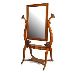Italian Neoclassic Inlaid Walnut Dolphin Design Cheval Mirror - 4642325