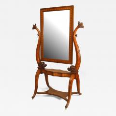 Italian Neoclassic Inlaid Walnut Dolphin Design Cheval Mirror - 4642326