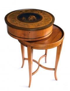 Italian Neoclassical Fruitwood Inlaid Cylindrical Sewing Box on Stand - 1828759