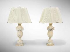 Italian Neoclassical Marble Alabaster Brass Table Lamps Italy 1940s - 4337717