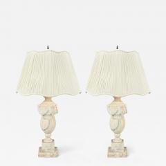 Italian Neoclassical Marble Alabaster Brass Table Lamps Italy 1940s - 4337777