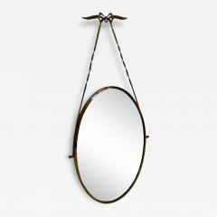 Italian Neoclassical Oval Mirror with Brass Bow and Ribbon Detail 1950s - 4351645