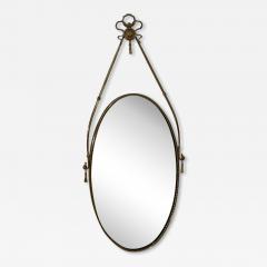 Italian Neoclassical Oval Mirror with Brass Ribbon and Tassel Detailing 1950s - 4351644