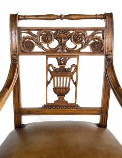 Italian Neoclassical carved fruitwood armchair with leather seat - 2422825