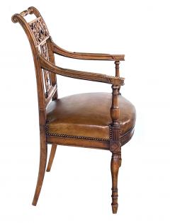 Italian Neoclassical carved fruitwood armchair with leather seat - 2422826