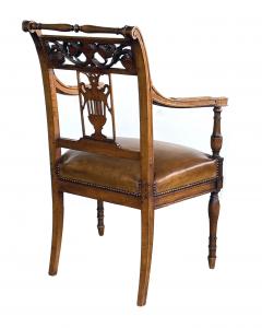 Italian Neoclassical carved fruitwood armchair with leather seat - 2422827