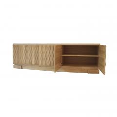 Italian Oak Wood Sideboard with Hand Carved Patterns and Travertine Marble Top - 3444508