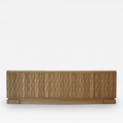 Italian Oak Wood Sideboard with Hand Carved Patterns and Travertine Marble Top - 3444575