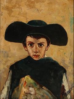 Italian Oil Painting Portrait of Young Boy With Hat - 4464186