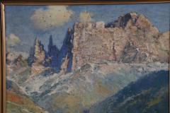 Italian Oil Painting on Canvas Cesare Bentivoglio Mountain Landscape with Church - 2735090