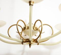 Italian Opaline Glass and Brass Six Arm Chandelier Italy circa 1950 - 3090028