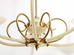 Italian Opaline Glass and Brass Six Arm Chandelier Italy circa 1950 - 3090032