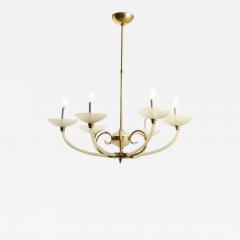 Italian Opaline Glass and Brass Six Arm Chandelier Italy circa 1950 - 3090903