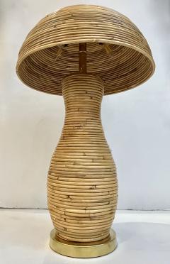 Italian Organic Modern Contemporary Brass Rattan Mushroom Table Floor Lamps - 2730656