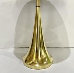 Italian Organic Modern Contemporary Pair Tall Brass Rattan Sleek Table Lamps - 2742844