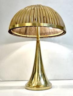 Italian Organic Modern Contemporary Pair Tall Brass Rattan Sleek Table Lamps - 2742845