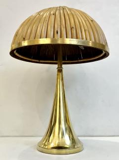 Italian Organic Modern Contemporary Pair Tall Brass Rattan Sleek Table Lamps - 2742847