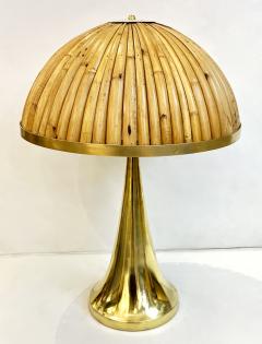 Italian Organic Modern Contemporary Pair Tall Brass Rattan Sleek Table Lamps - 2742852