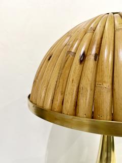 Italian Organic Modern Contemporary Pair Tall Brass Rattan Sleek Table Lamps - 2742853